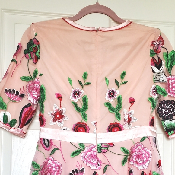 Chicwish embroidered pink mesh floral short dress Medium (fits size small) prom - Picture 9 of 16